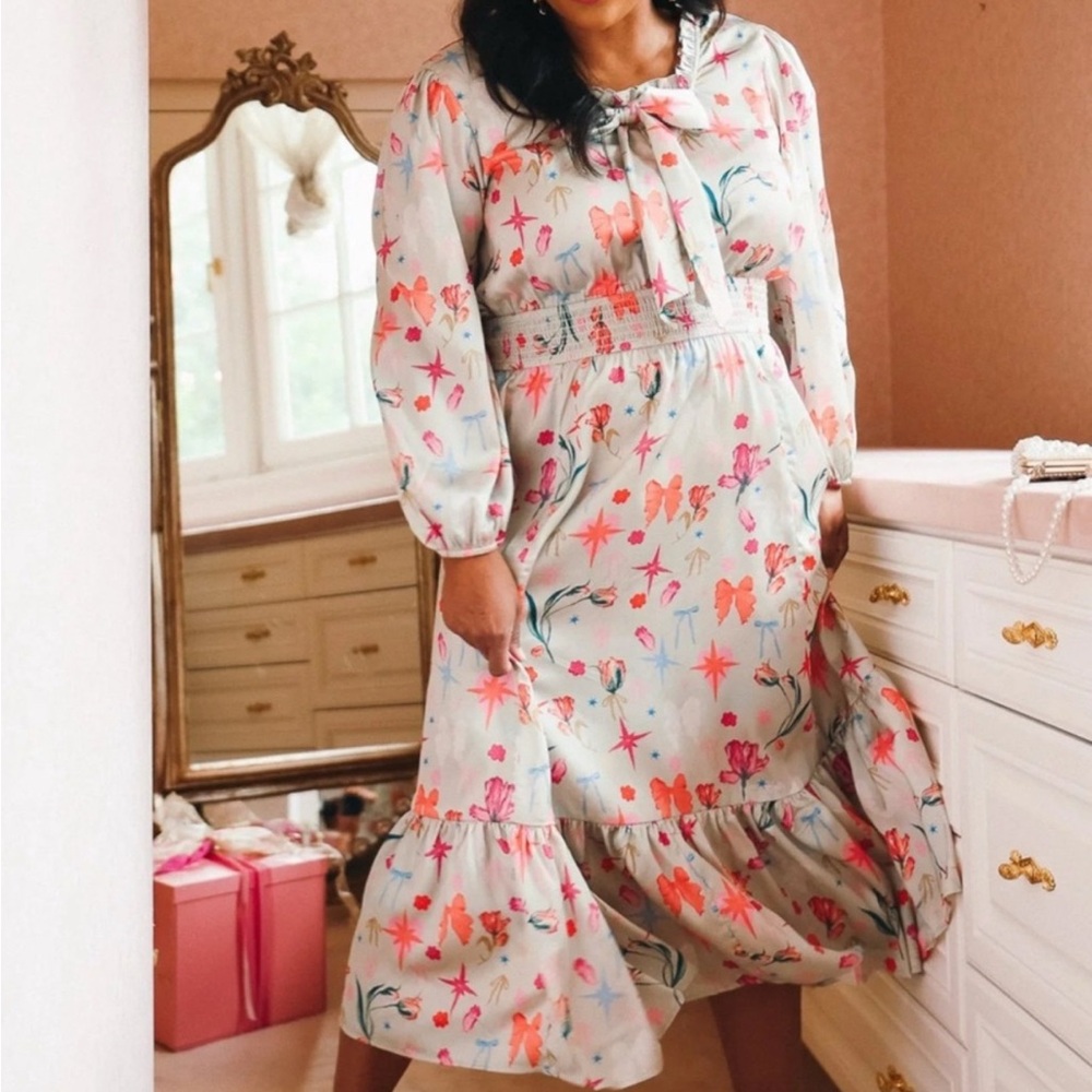 Ivy City Co Floral Long Sleeve Dress - Pink and White